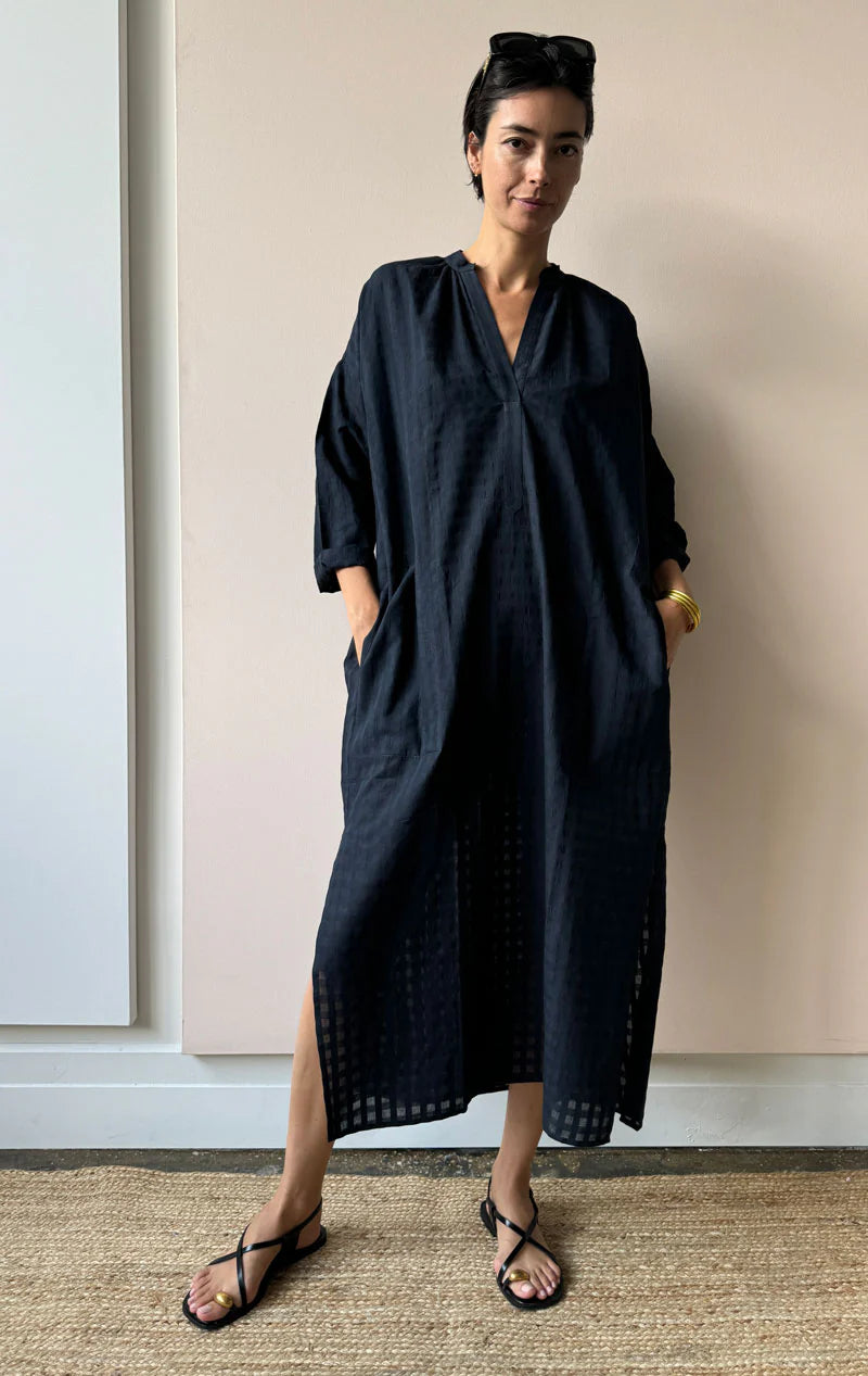 Black Grid long caftan- pre-sale