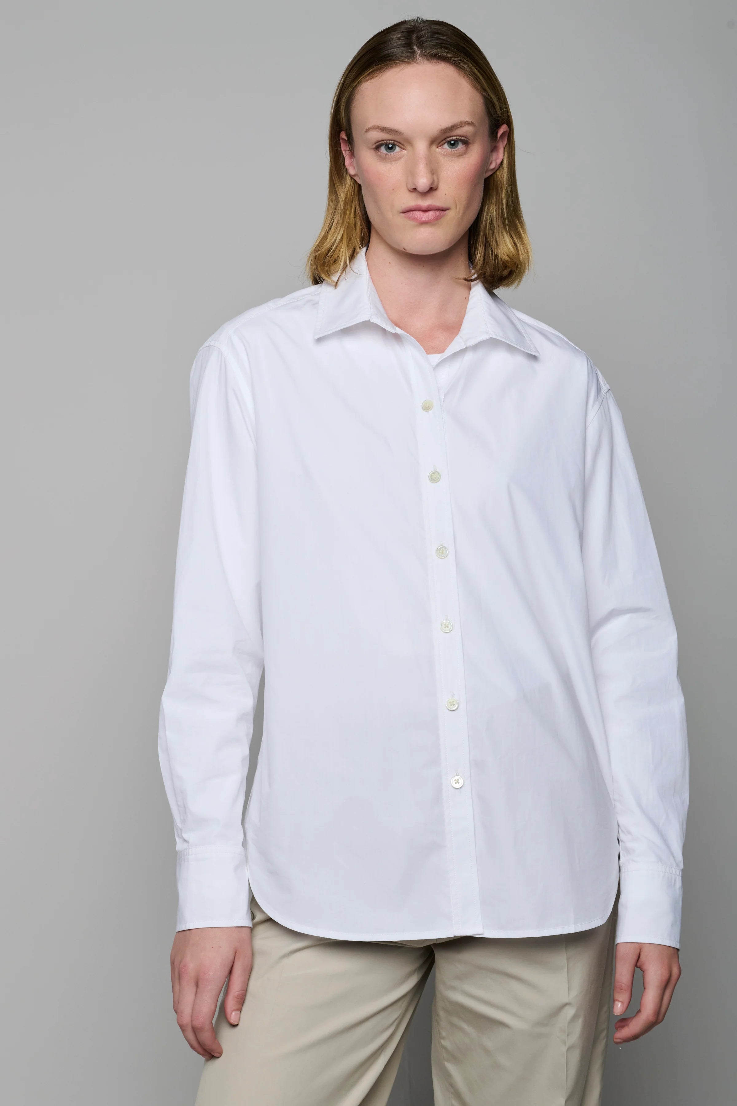 Cotton Poplin Button Up Shirt in White