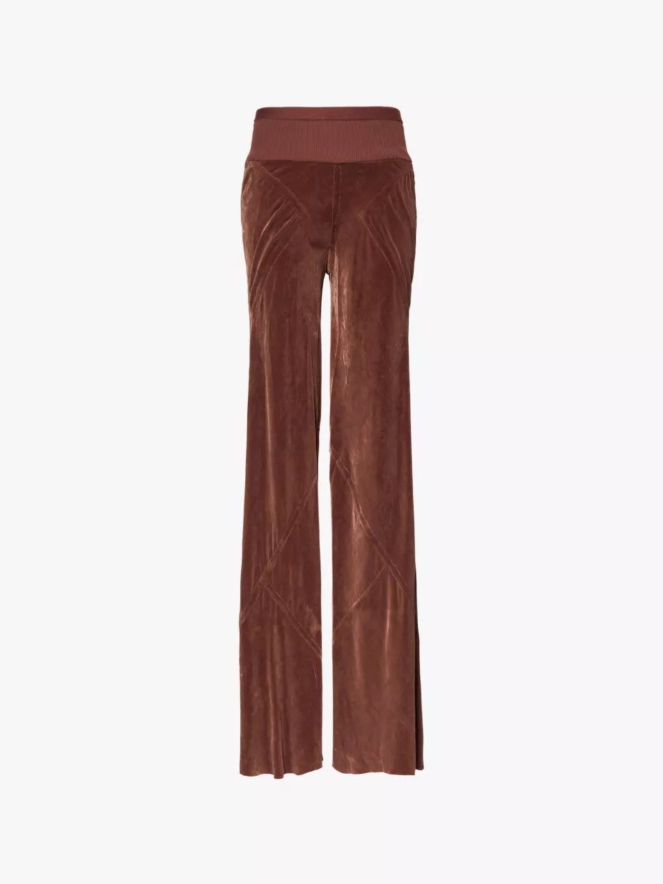 Bias velvet straight-leg high-rise woven-blend trousers  More