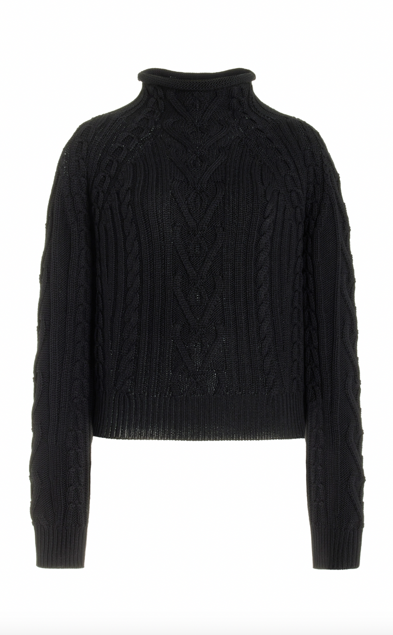Aran Cable Knit Sweater in Black