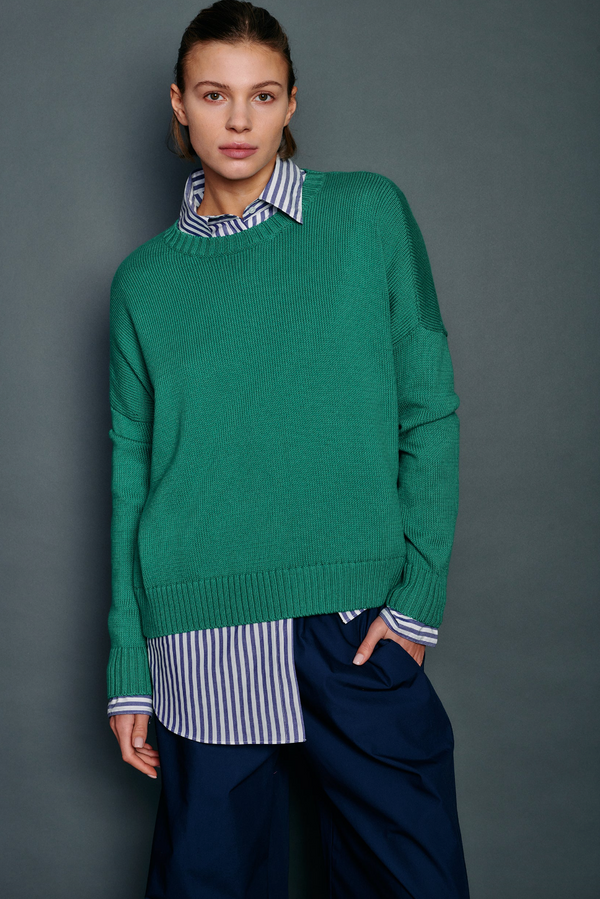 Cotton Wide Pullover in Green