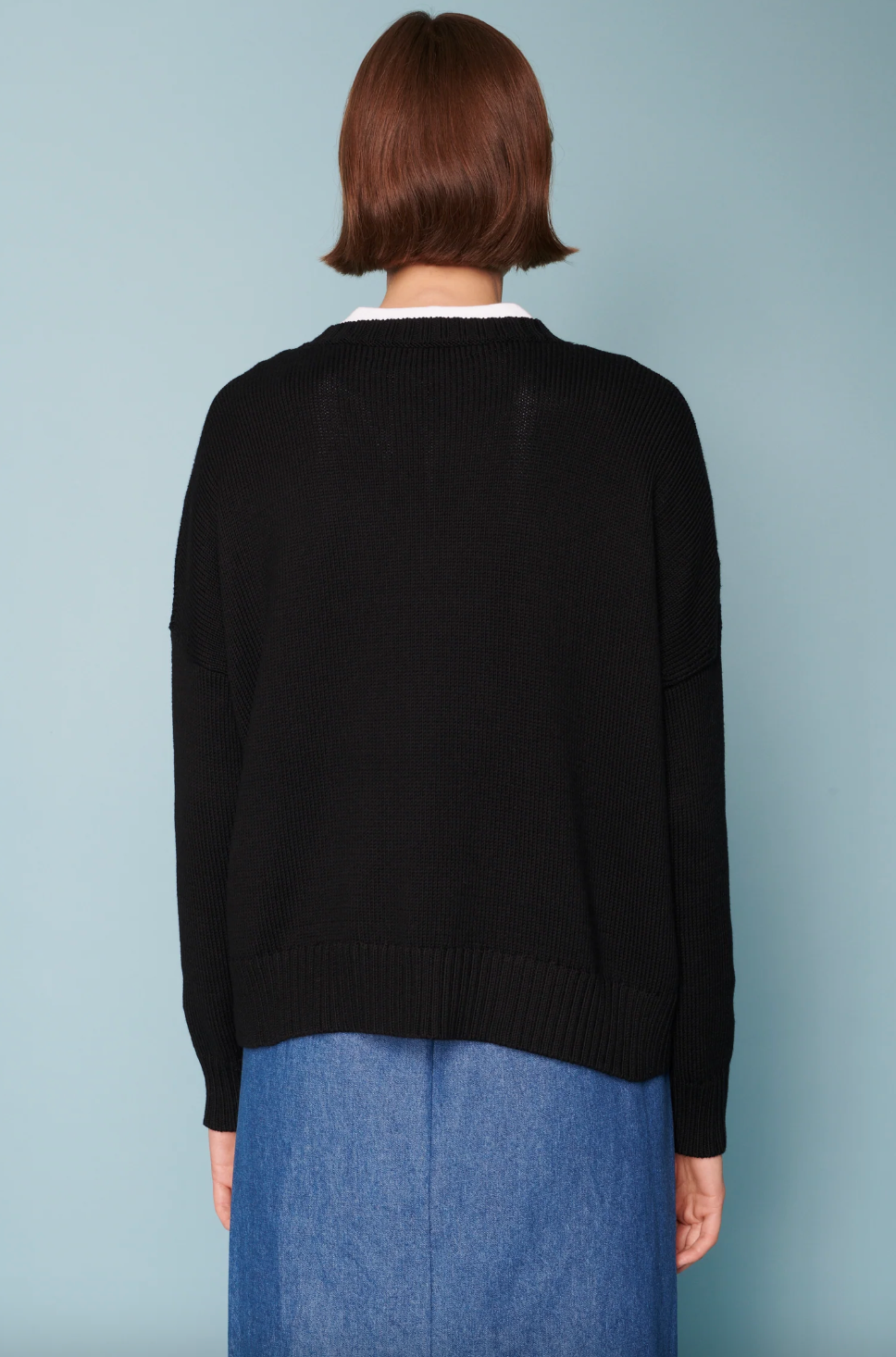 Cotton Wide Pullover Sweater in Black