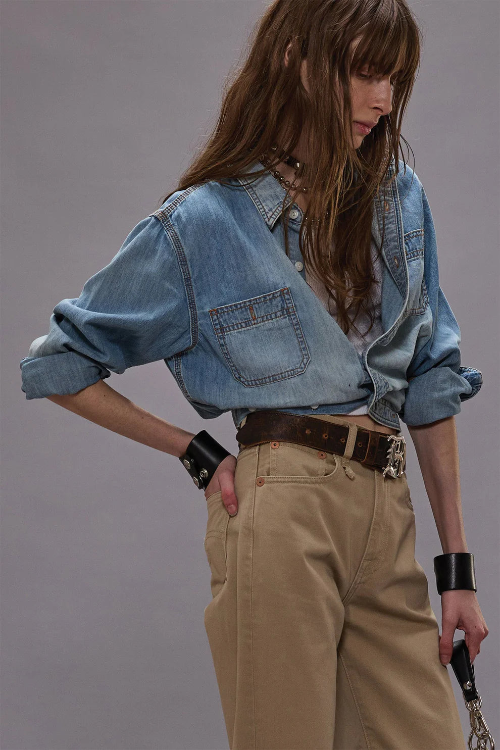 WRAP AROUND DENIM WORK SHIRT