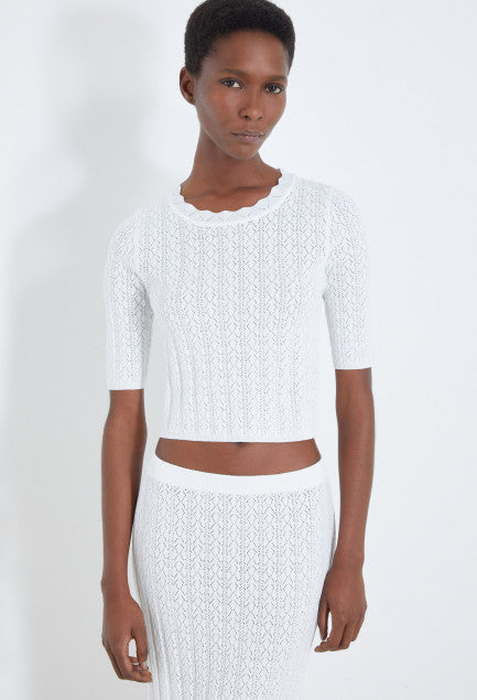 CULLI Rib lace knit top in Ivory